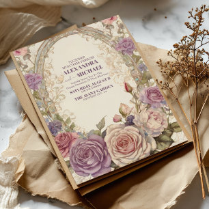 Royal Victorian Wedding Whimsical Floral Ornaments Invitation