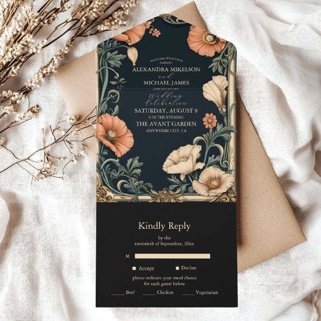 Royal Victorian Wedding Whimsical Floral Wedding All In One Invitation (Creator Uploaded)