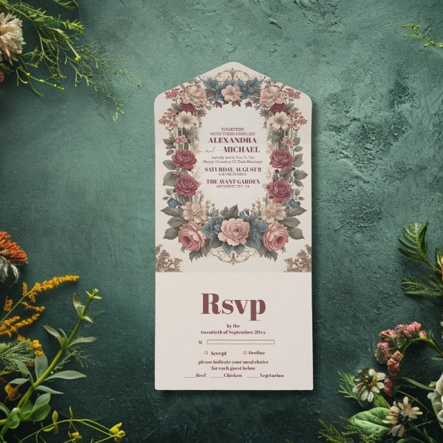 Royal Victorian Whimsical Floral Wedding  All In One Invitation (Creator Uploaded)