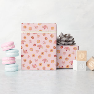 Royal Watercolor Tea Party Pattern Pink Wrapping Paper