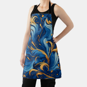 Royal Waves of Whimsy Swirls of Blue & Gold Apron