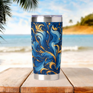 Royal Waves of Whimsy Swirls of Blue & Gold Insulated Tumbler