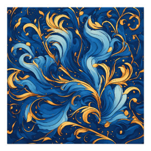 Royal Waves of Whimsy Swirls of Blue & Gold Photo Print