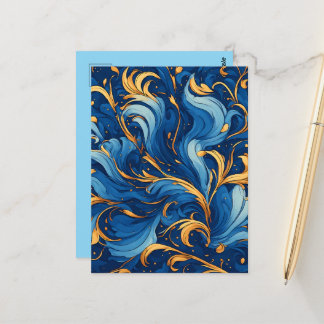 Royal Waves of Whimsy Swirls of Blue & Gold Postcard