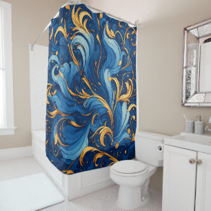 Royal Waves of Whimsy Swirls of Blue & Gold Shower Curtain