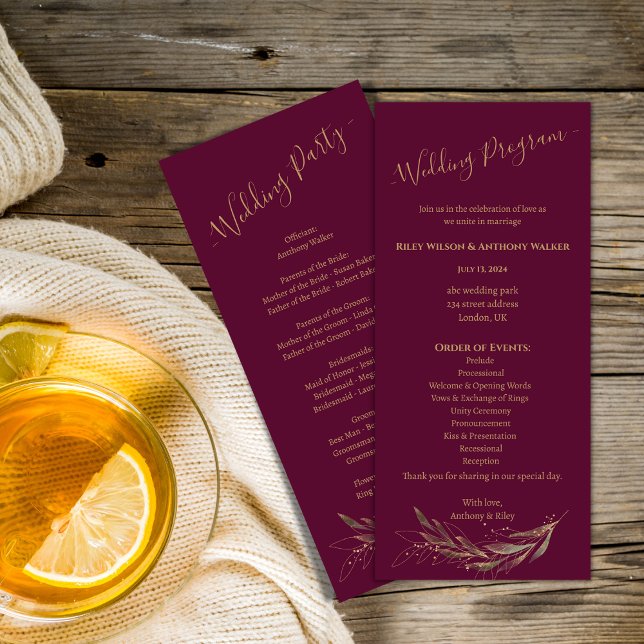 Royal wedding burgundy All in One Wedding program (Creator Uploaded)