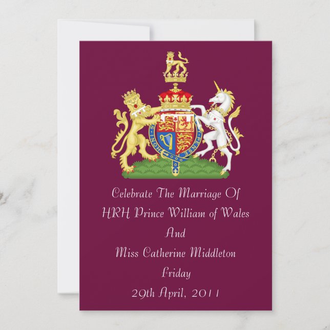 Royal Wedding Coat Of Arms Invitation (Burgundy) (Front)