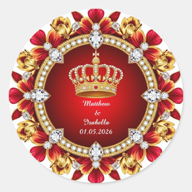 Royal Wedding Crown Frame Adorned With Diamonds Classic Round Sticker (Front)
