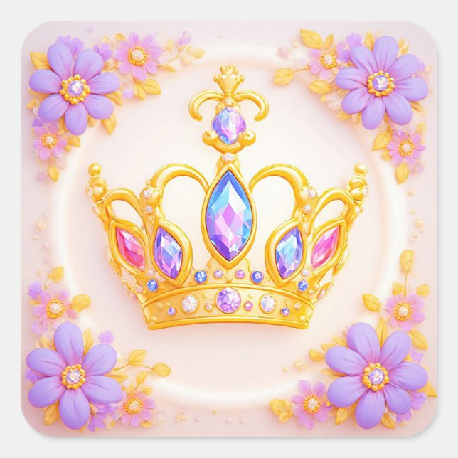 Royal Wedding Crown Frame Adorned With Diamonds Square Sticker (Front)