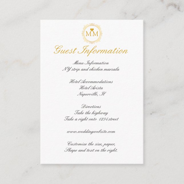 Royal Wedding Gold Script Guest Information Enclosure Card (Front)