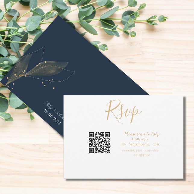 Royal wedding navy blue qr code minimalist RSVP card (Creator Uploaded)