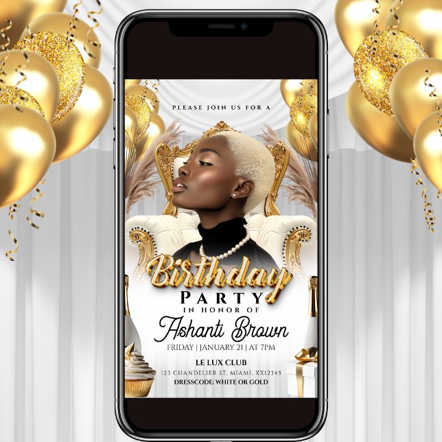 royal white and gold birthday party flyer invitation (Creator Uploaded)