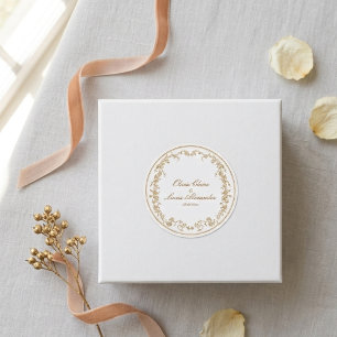 Royal White and Gold Chic Floral Wedding Classic Round Sticker