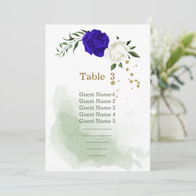 royal white floral greenery seating chart card (Standing Front)