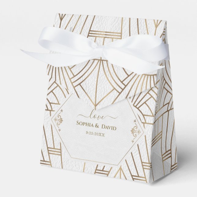 Royal White Gold Great Gatsby Wedding Favour Box (Front Side)