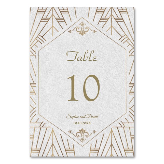 Royal White Gold Great Gatsby Wedding Table Number (Front)