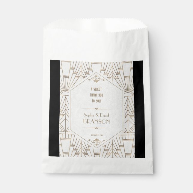 Royal White Gold Great Gatsby Wedding THANK YOU Favour Bag (Front)
