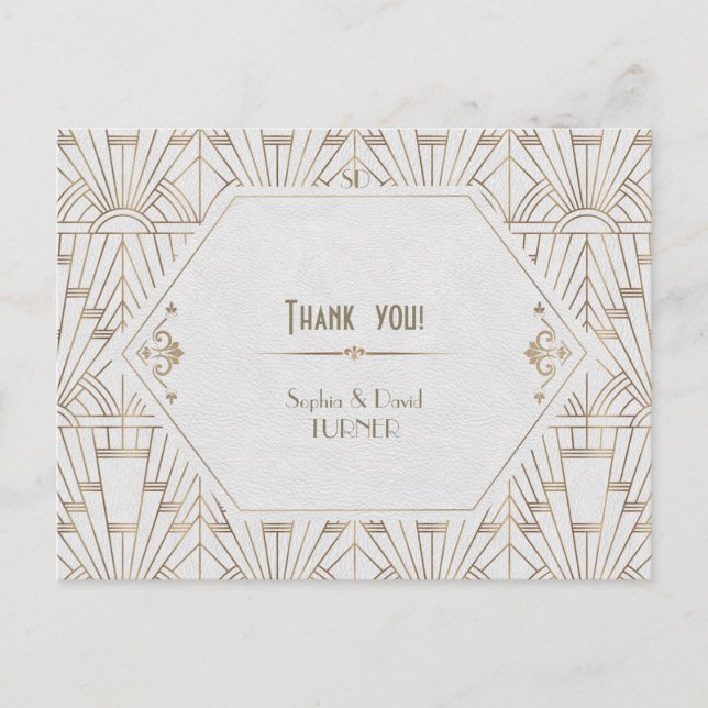 Royal White Gold Great Wedding Thank You Postcard (Front)