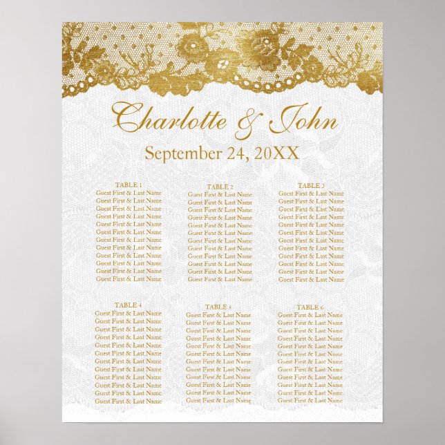 Royal White Gold Lace Seating Chart Poste (Front)