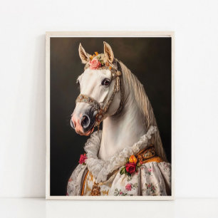 Royal White Horse Portrait, Victorian Animal Vinta Poster