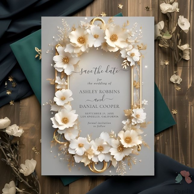 Royal White Roses Floral Crown Save The Date Invitation (Creator Uploaded)