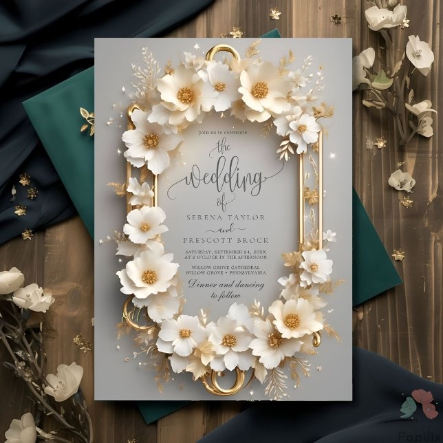 Royal White Roses Floral Crown Wedding Invitation (Creator Uploaded)