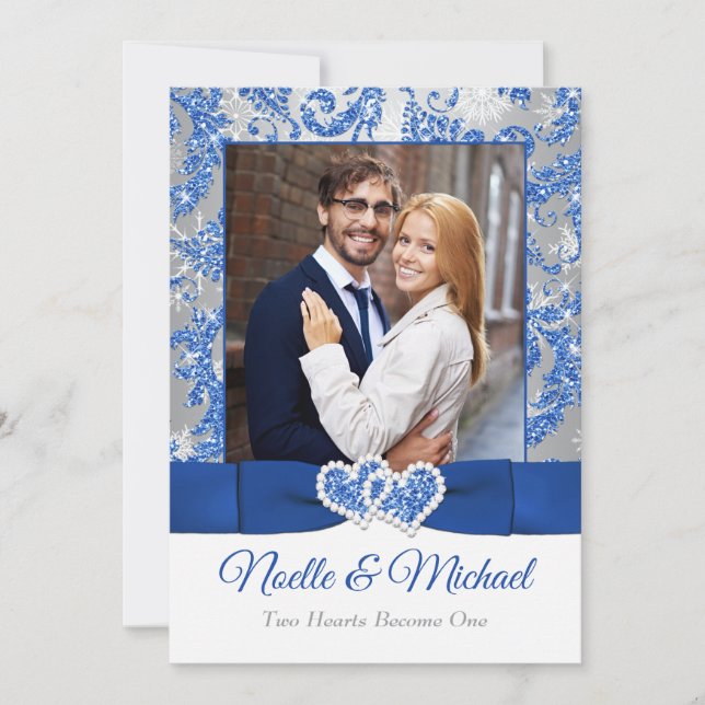 Royal Winter Wonderland Joined Hearts PHOTO Invite (Front)