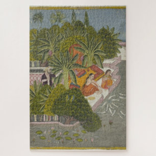 Royal Women Feeding Fish Vintage Indian Art Jigsaw Puzzle