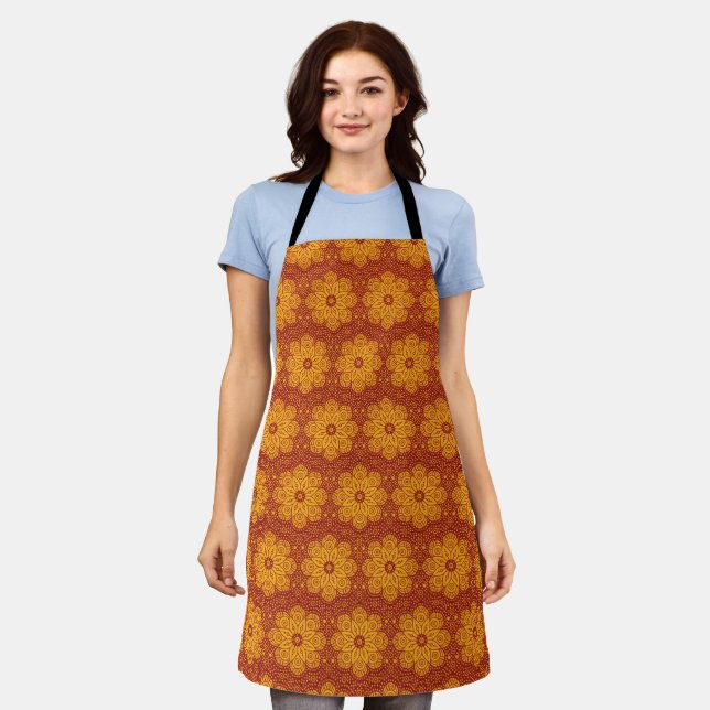 Royal yellow and red mandala pattern apron (Worn)