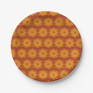 Royal yellow and red mandala pattern paper plate