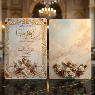 Royalcore Baroque Cherub Violin Art Wedding   Invitation