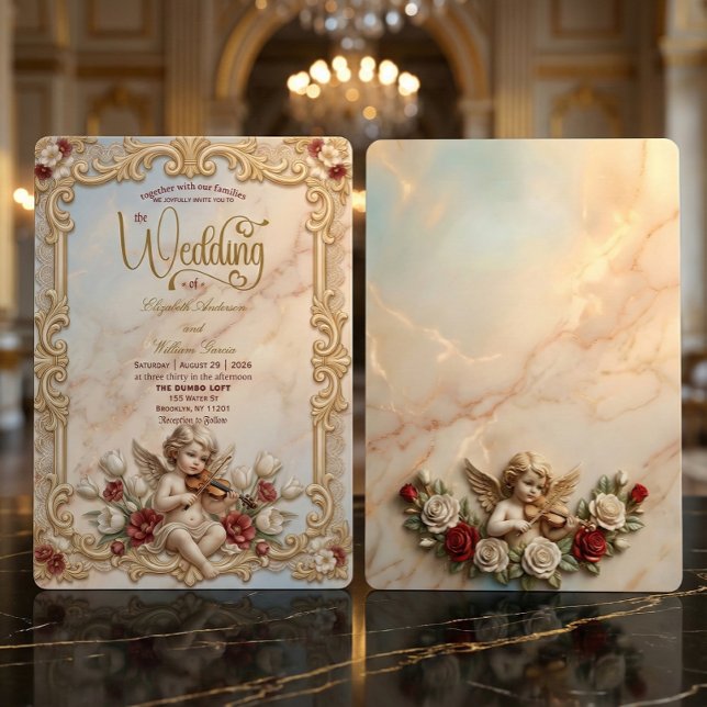 Royalcore Baroque Cherub Violin Art Wedding   Invitation (Creator Uploaded)