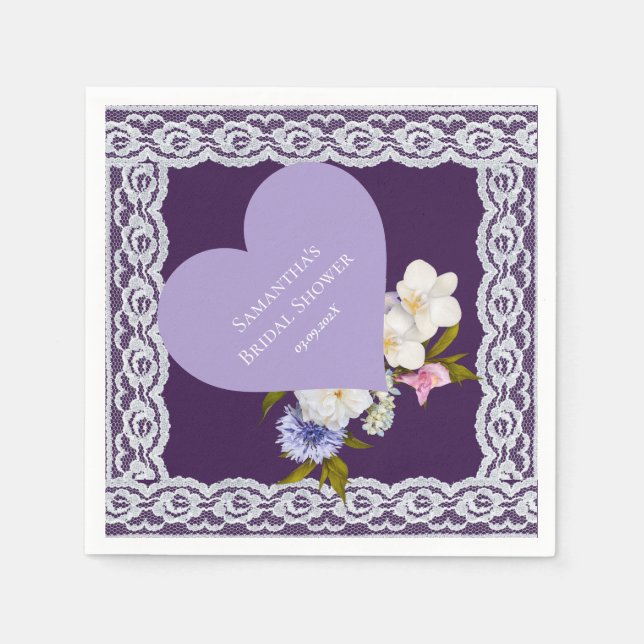 Royale Plum and Lace Bridal Shower Napkin (Front)