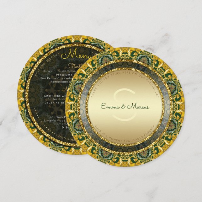 Royale Tribe Geo-Mandala Round Wedding Menu Cards (Front/Back)