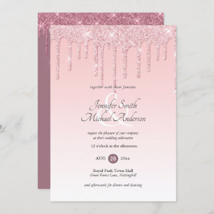 RoyalElegance PINK ROSE GOLD Glitter Drip Wedding Invitation