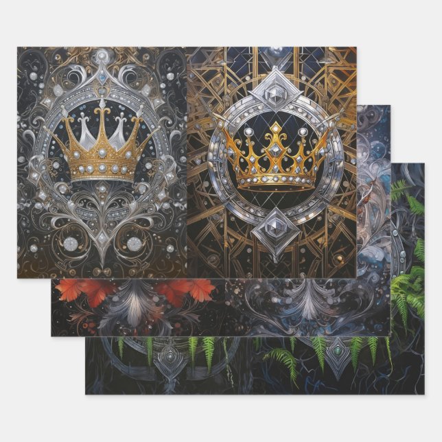 Royalty, His & Hers Crowns Wrapping Paper Sheet (Set)