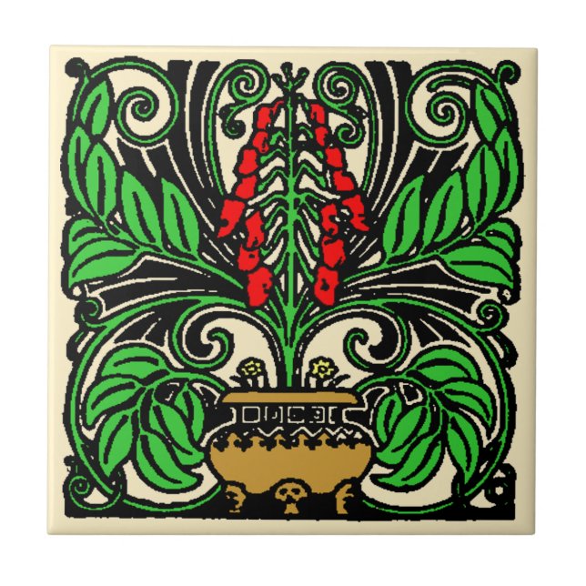 Roycroft Craftsman or Mission Style Flower Pot Ceramic Tile (Front)