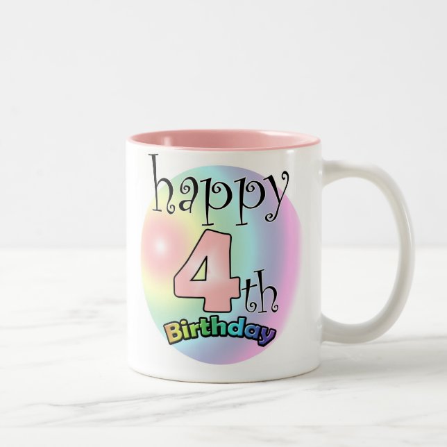 Roze Happy 4th Birthday Two-Tone Coffee Mug (Right)