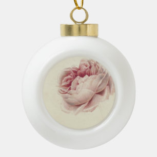Roze Roos (1792) – Timeless Vintage Botanical Art Ceramic Ball Christmas Ornament