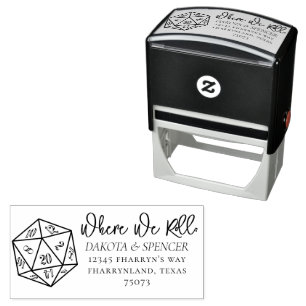 RPG 20-Sided Dice   Classic Where We Roll Address Self-inking Stamp
