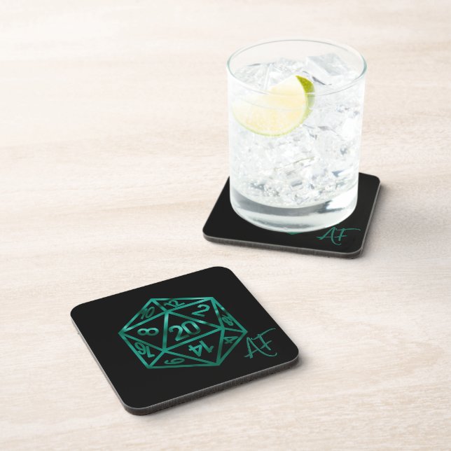 RPG Crit AF | Emerald Fantasy Tabletop Gamer Dice Coaster (Right Side)