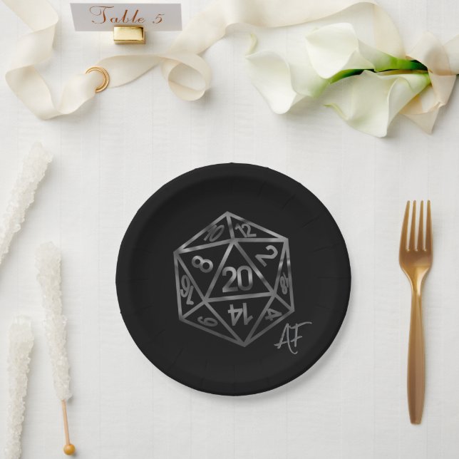 RPG Crit AF | Fantasy Tabletop Retro Gamer Dice Paper Plate (Wedding)