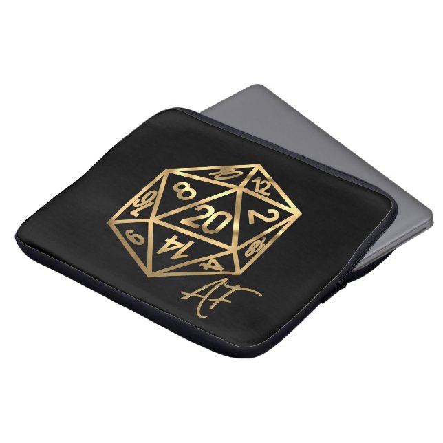 RPG Crit AF | Gold Fantasy Tabletop PnP Gamer Dice Laptop Sleeve (Front Top)