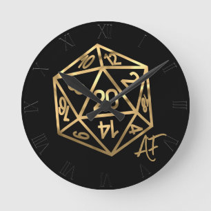 RPG Crit AF Gold Fantasy Tabletop PnP Gamer Dice Round Clock