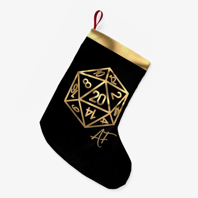 RPG Crit AF | Gold Fantasy Tabletop PnP Gamer Dice Small Christmas Stocking (Front (Hanging))