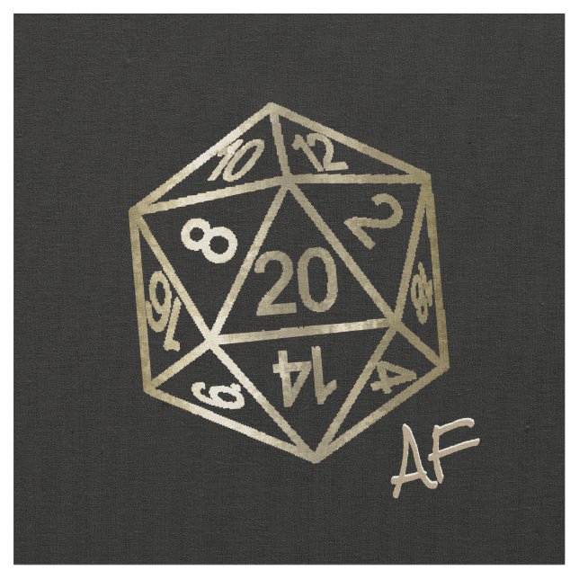 RPG Crit AF | Gold Retro Tabletop Role Player Dice Fabric (Close Up)