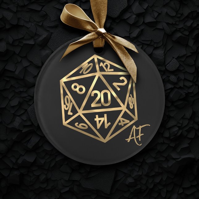 RPG Crit AF | Gold Retro Tabletop Roleplayer Dice Ornament (Creator Uploaded)