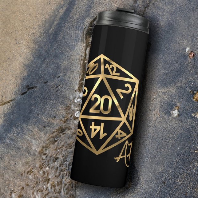RPG Crit AF | Gold Retro Tabletop Roleplayer Dice Thermal Tumbler (Creator Uploaded)