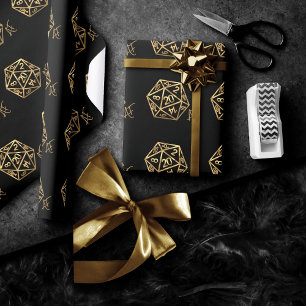 RPG Crit AF   Gold Retro Tabletop Roleplayer Dice Wrapping Paper