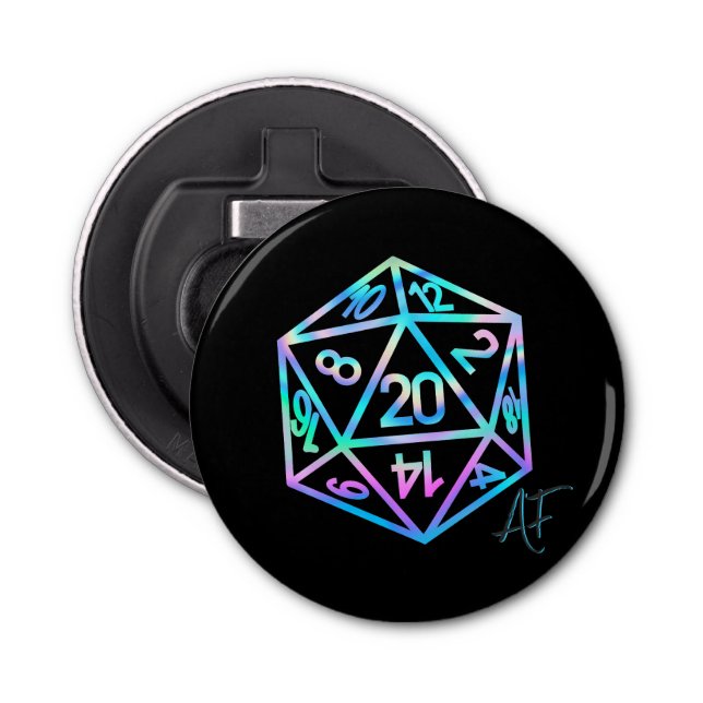 RPG Crit AF | Holo Retro PnP Tabletop Gamer Dice Bottle Opener (Front)